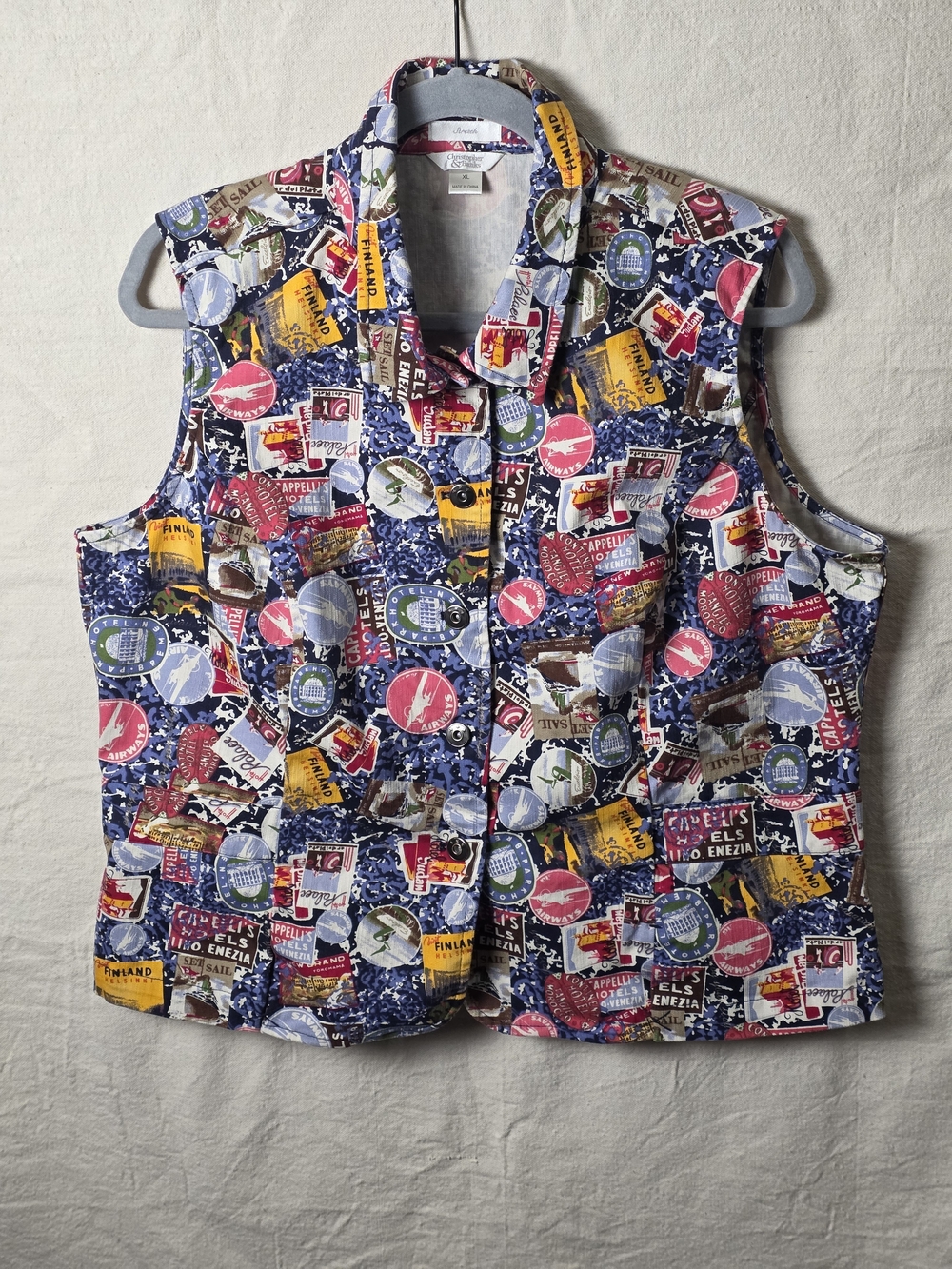 Christopher & Banks Pink and Navy Patchwork Sleeveless Vest